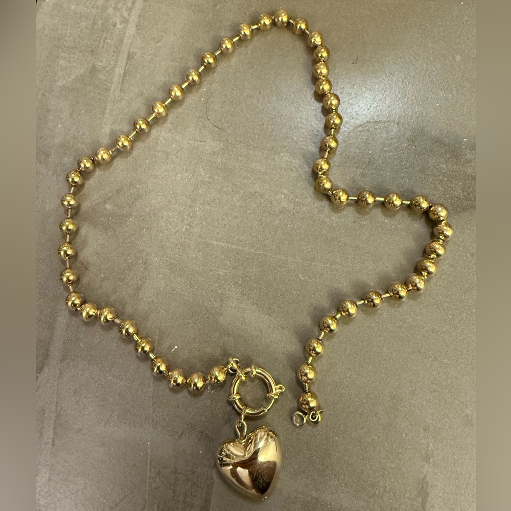 Gold Toned Puffed Heart Necklace